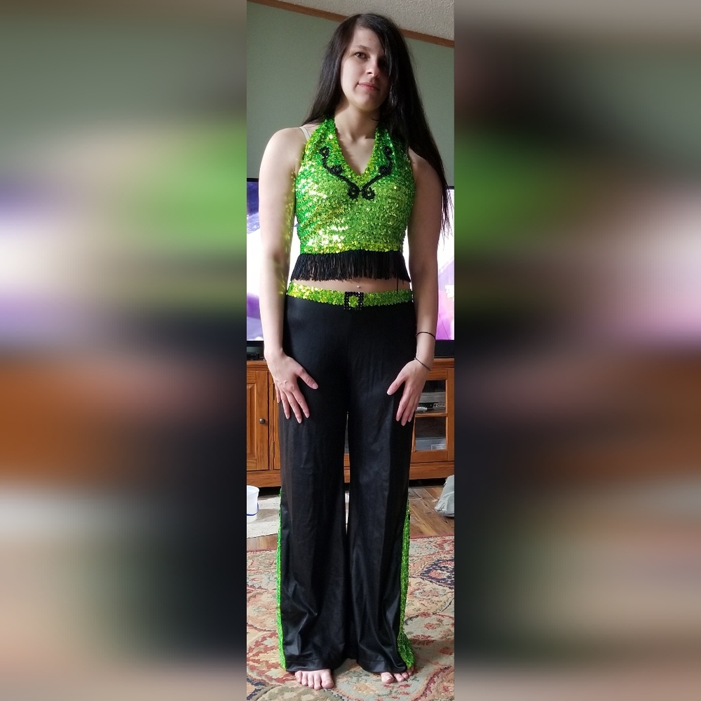 Elegant Black and Green Wide Leg Pants